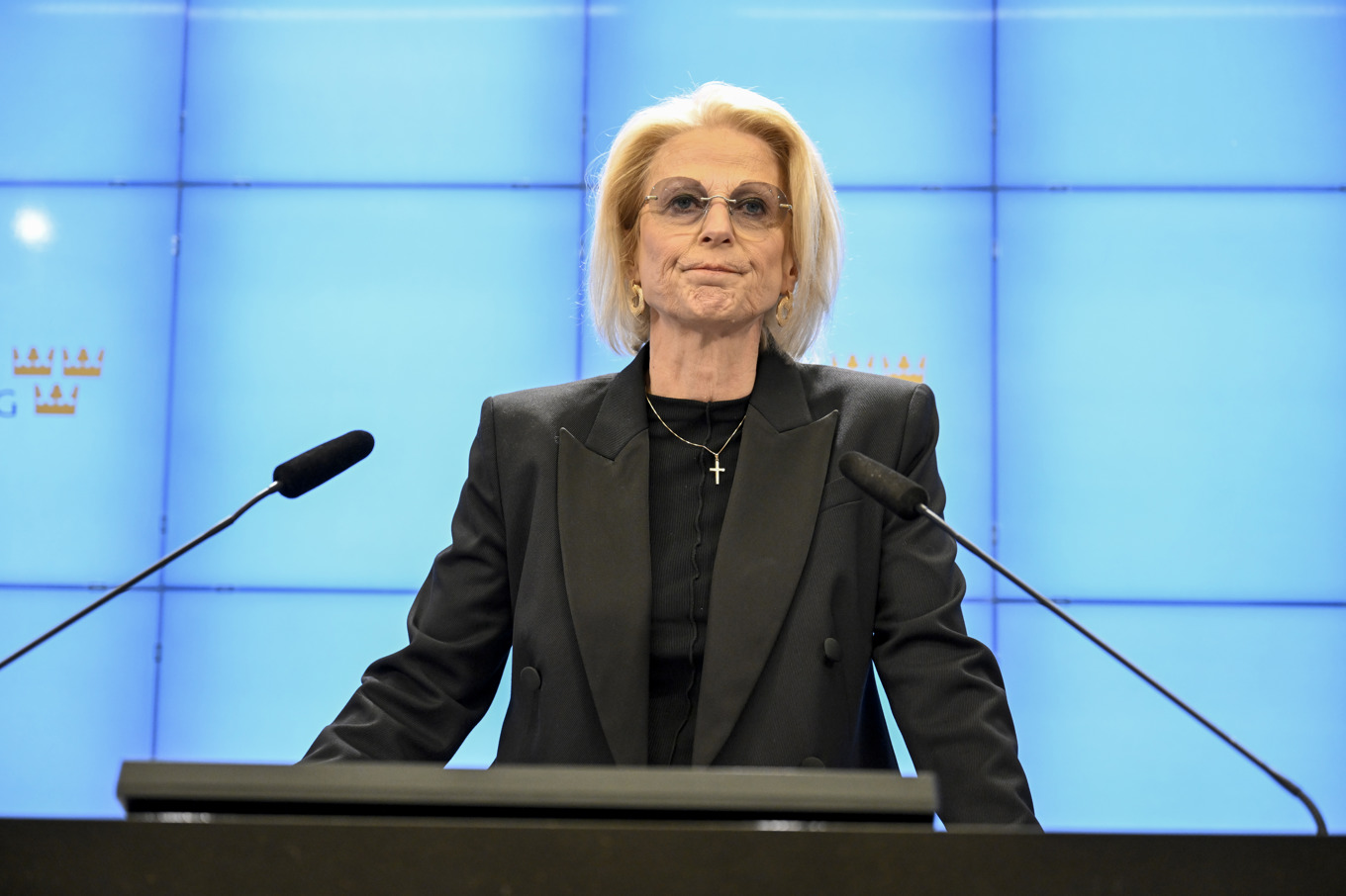 Finansminister Elisabeth Svantesson (M) varnar för att Socialdemokraterna gör en skadlig vänstersväng. Foto: Jessica Gow/TT