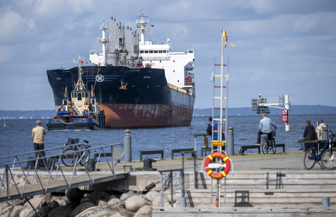 Bogserbåtarna Svitzer Thor och Frigga dra in bulkfartyget Meshka till hamnen i Landskrona. Foto: Johan Nilsson/TT
