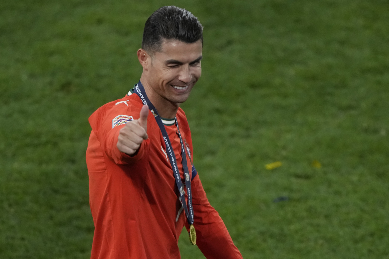 Cristiano Ronaldo efter att Portugal vunnit Nations League i helgen. Foto: Michael Probst/AP/TTT