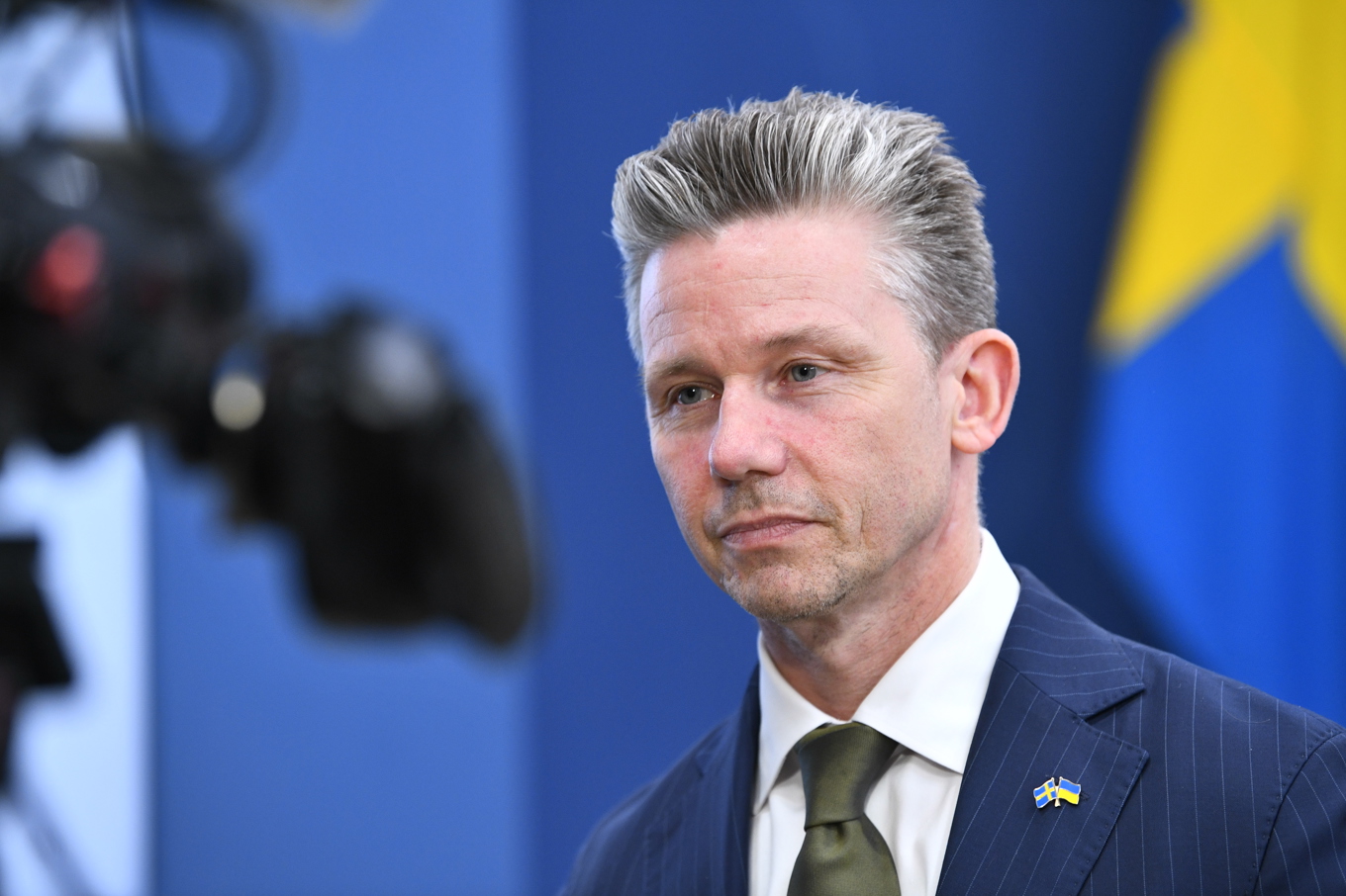 Försvarsminister Pål Jonson (M) vid en pressträff i torsdags. Foto: Lars Schröder/TT