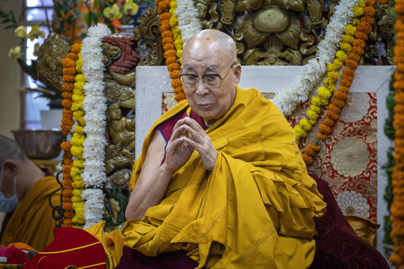 Dalai Lama vid en tillställning i Dharamshala inför hans 90-årsfirande den 6 juli. Foto: Ashwini Bhatia/AP/TT