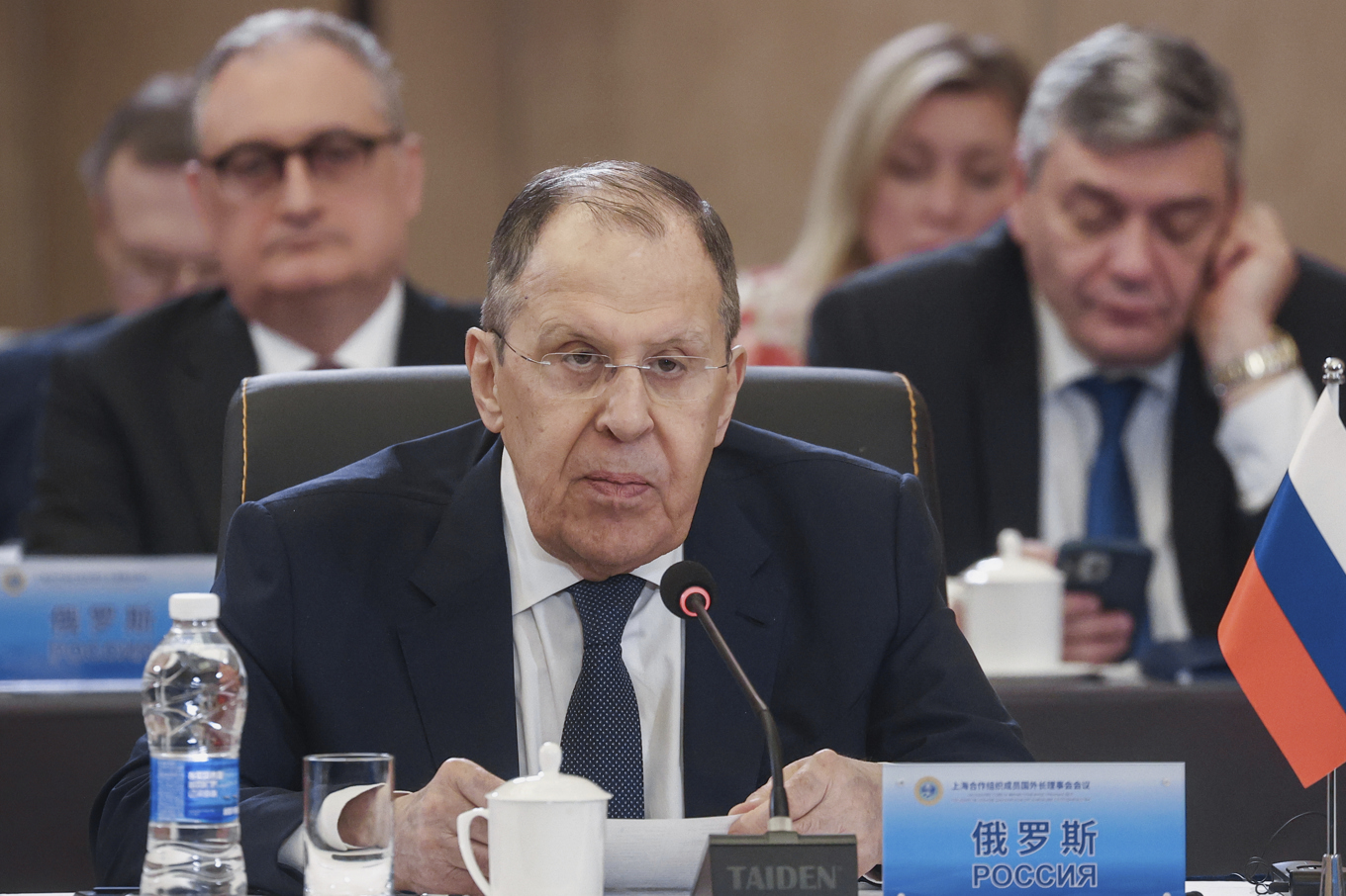 Rysslands utrikesminister Sergej Lavrov på möte med Shanghai Cooperation Organisation i Kina. Foto: Ryska utrikesdepartementets presstjänst via AP/TT
