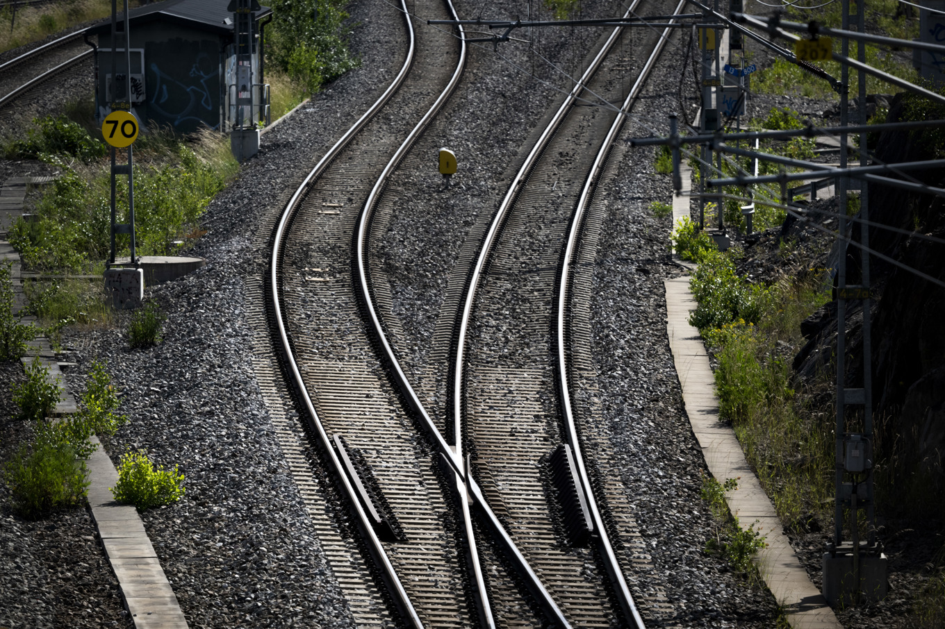 Vid höga temperaturer kan rälsen böja sig och en så kallad solkurva uppstår. Arkivbild. Foto: Pontus Lundahl/TT