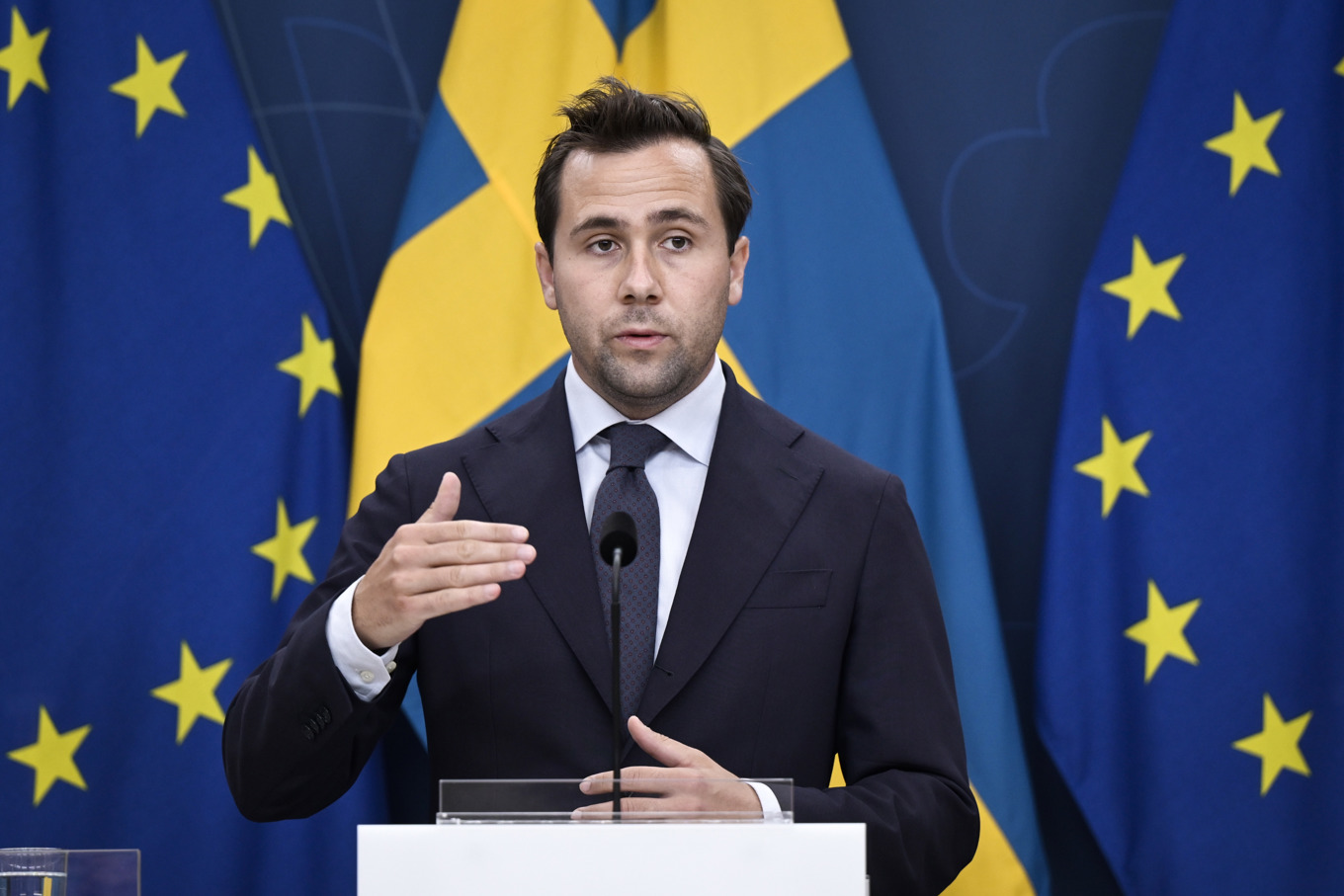 Bistånds- och utrikeshandelsminister Benjamin Dousa på onsdagen. Foto: Magnus Lejhall/TT