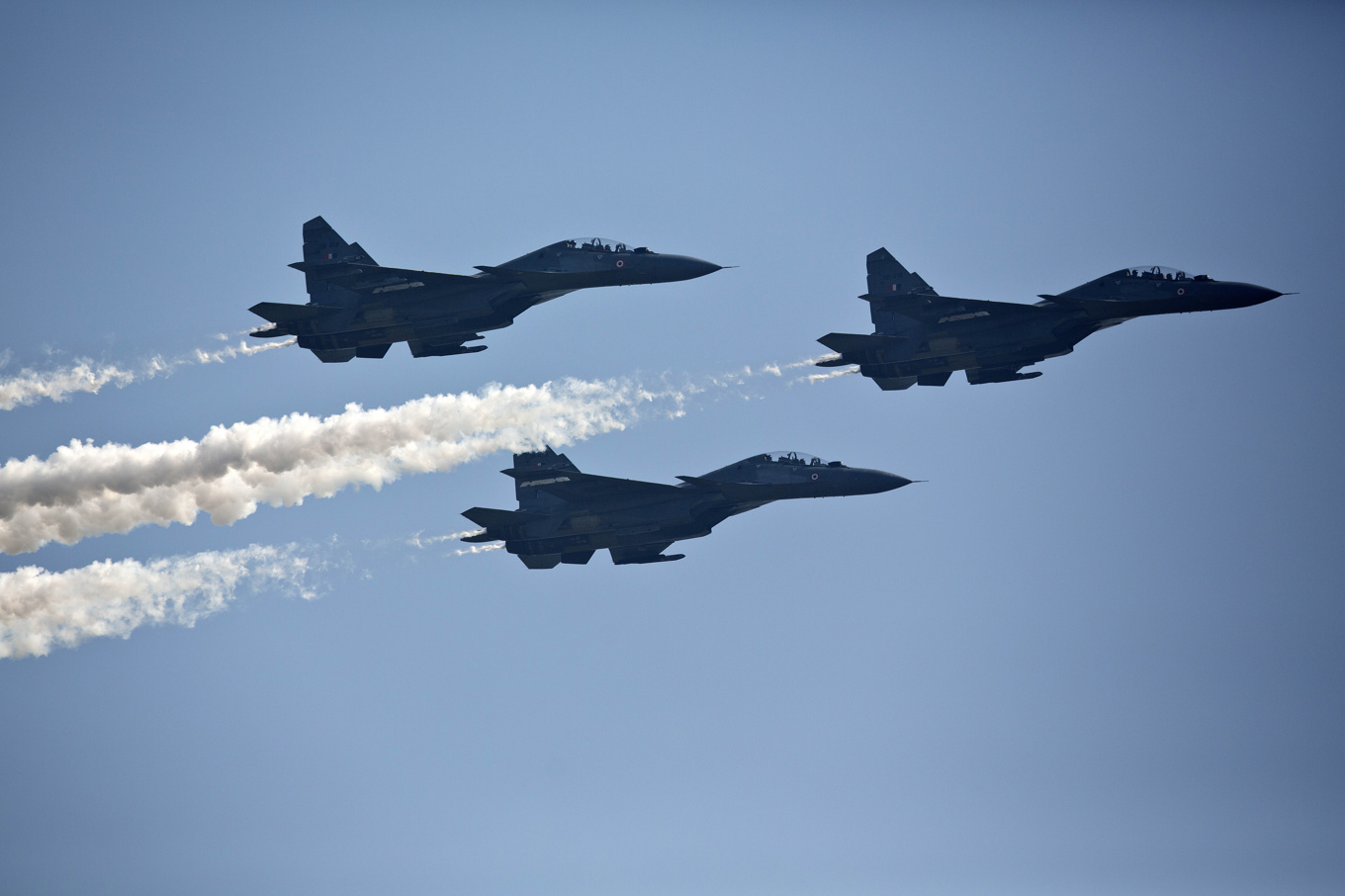 Ett ryskt Suchoj Su-30 stridsflygplan uppges ha förstörts på Krimhalvön av ukrainska drönare. Arkivbild Foto: Anupam Nath/AP/TT