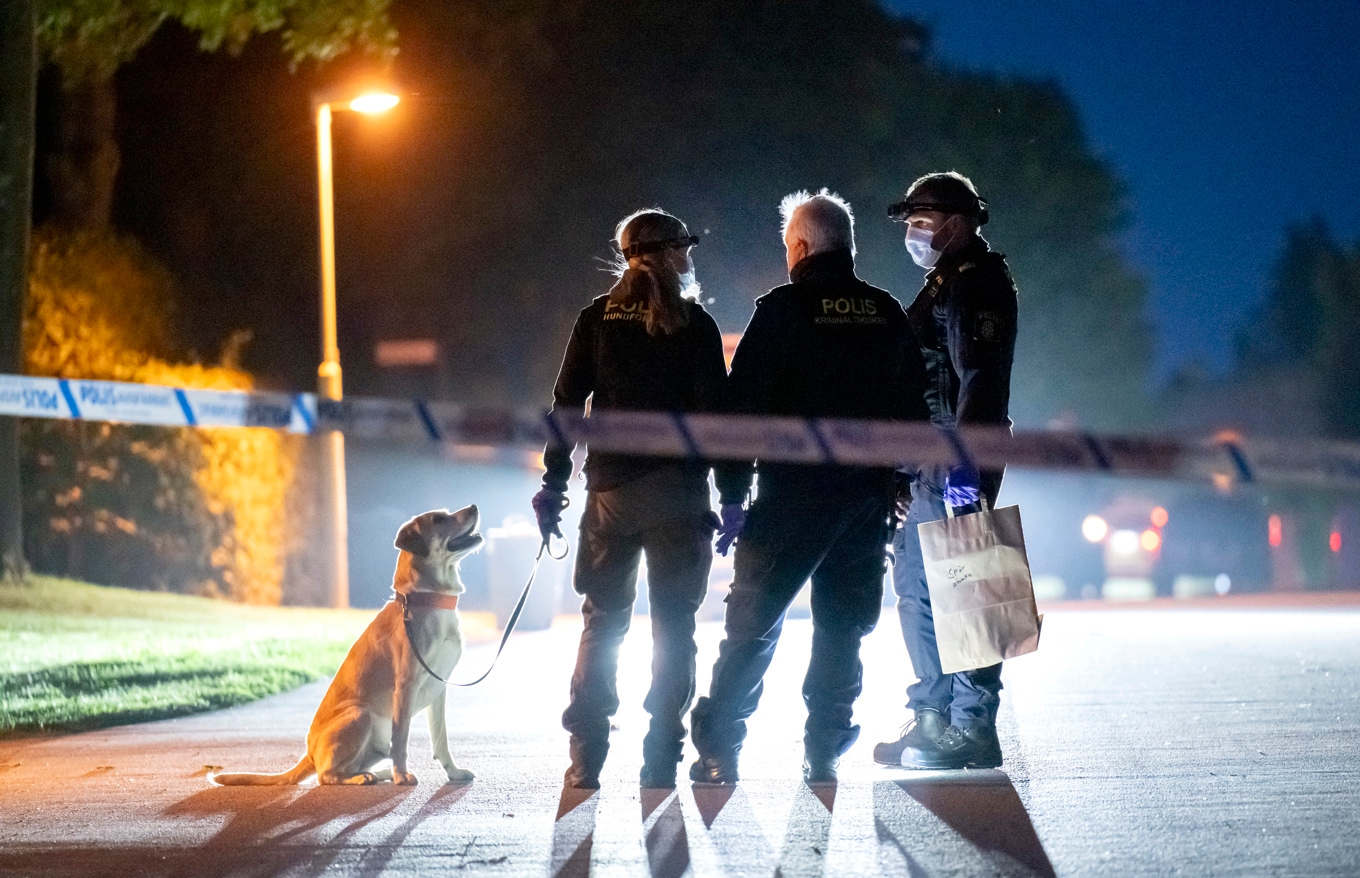 Polis på plats vid brottsplatsen i Skurup. Arkivbild. Foto: Johan Nilsson/TT