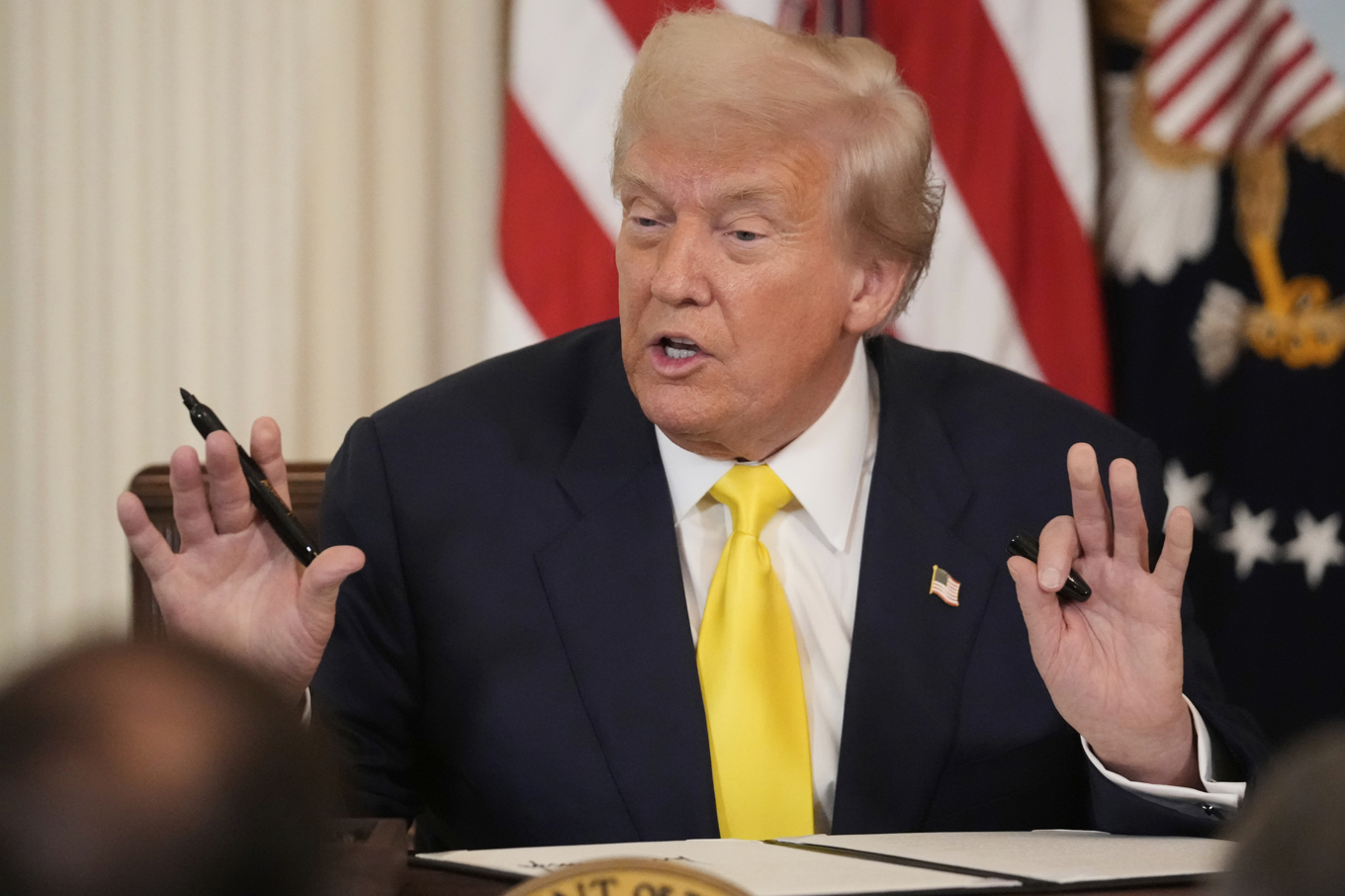 USA:s president Donald Trump på fredagen. Foto: Mark Schiefelbein/AP/TT