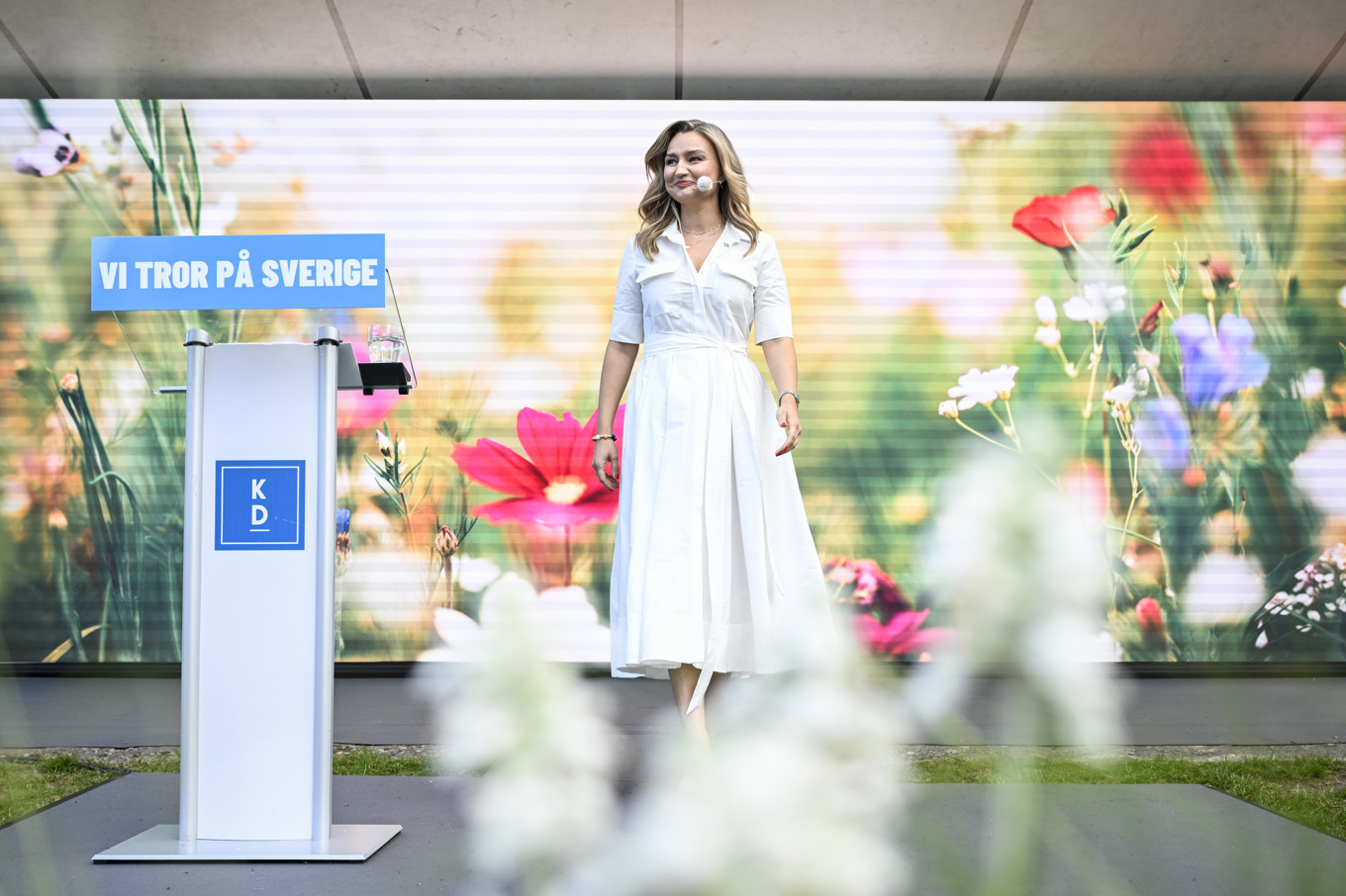 Det var i sitt tal under Almedalsveckan som kristdemokraternas partiledare Ebba Busch använde citatet hon tillskrev Elina Pahnke. Foto: Jessica Gow/TT