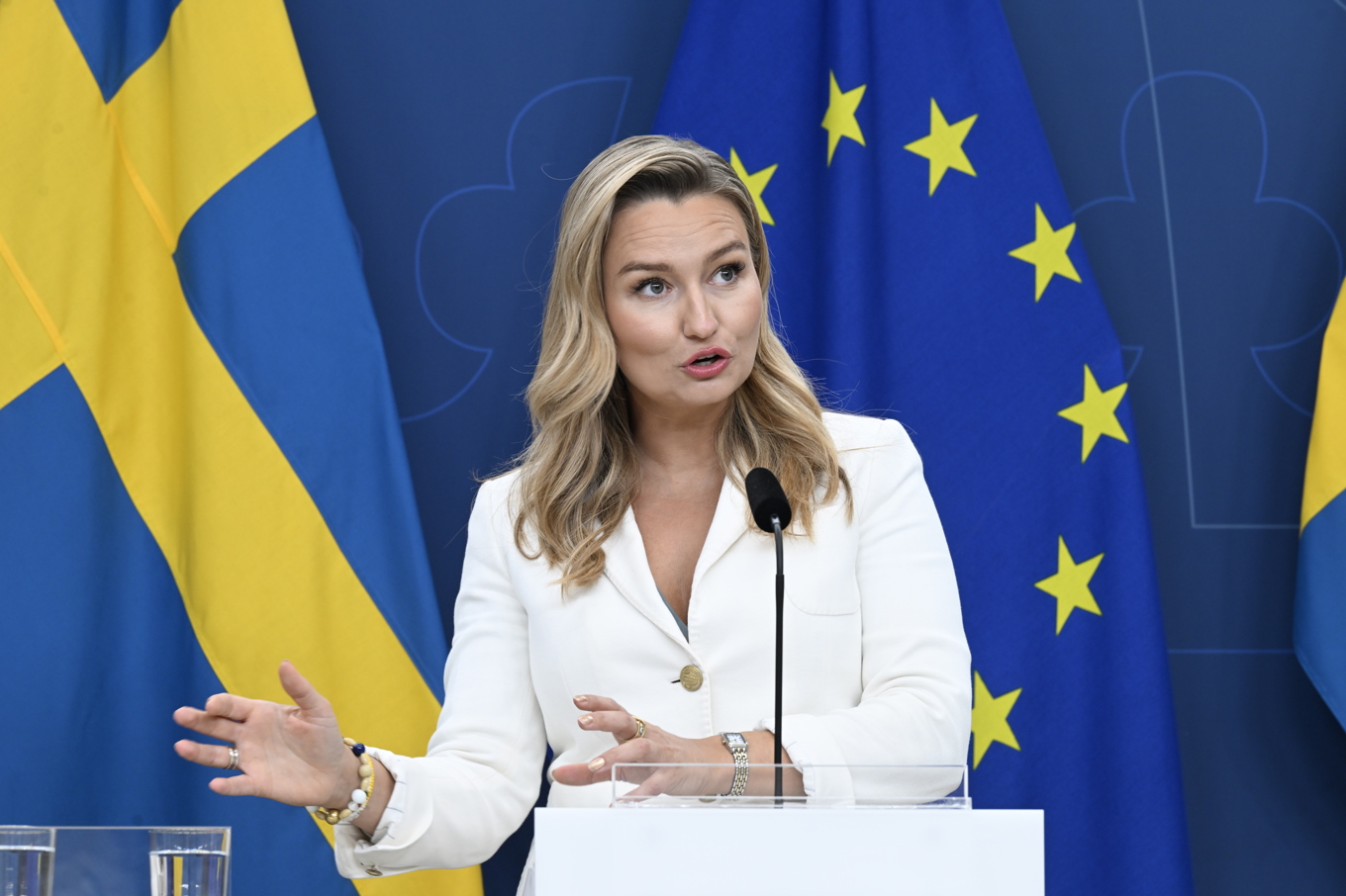 Ebba Busch (KD) på en pressträff på torsdagen. Foto: Fredrik Sandberg/TT
