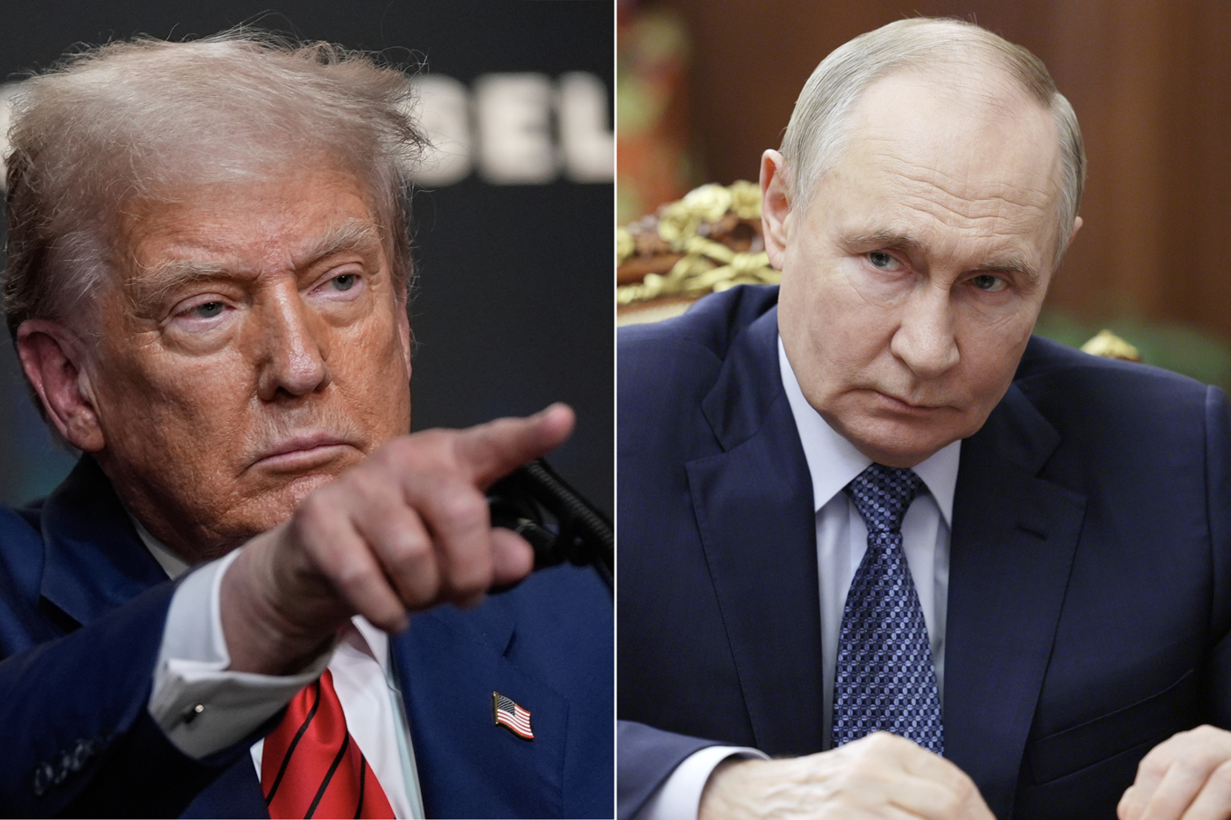 USA:s president Donald Trump och Rysslands dito Vladimir Putin. Fotomontage av arkivbilder. Foto: AP/TT