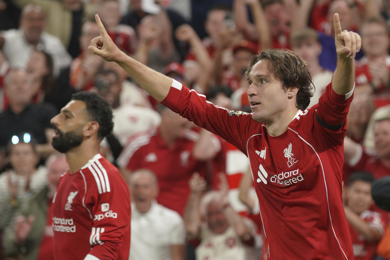 Federico Chiesa firar Liverpools sena ledningsmål. Foto: Ian Hodgson/AP/TT