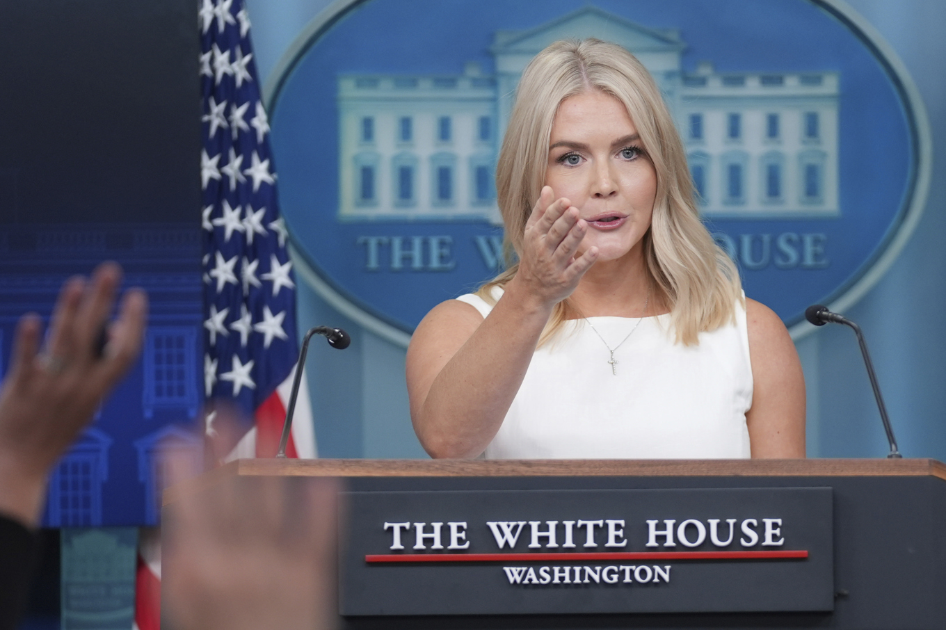 Vita husets pressekreterare Karoline Leavitt. Foto: Evan Vucci/AP/TT