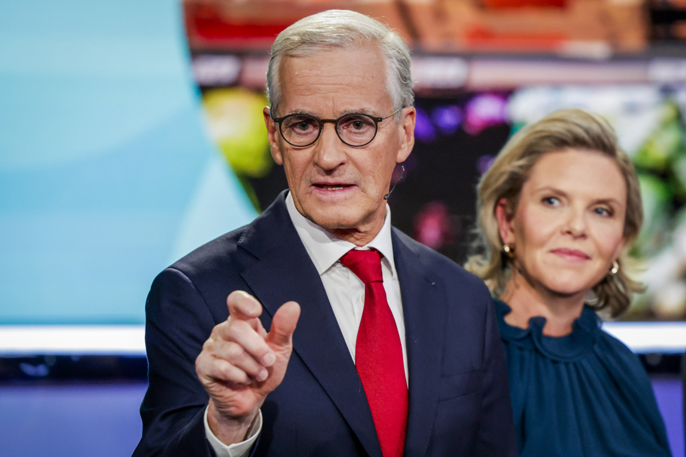 Norges statsminister Jonas Gahr Støre (AP) och Sylvi Listhaug, ledare för Fremskrittspartiet (FRP), under en debatt i norska TV2 i förra veckan. Foto: Paul S Amundsen/NTB/TT