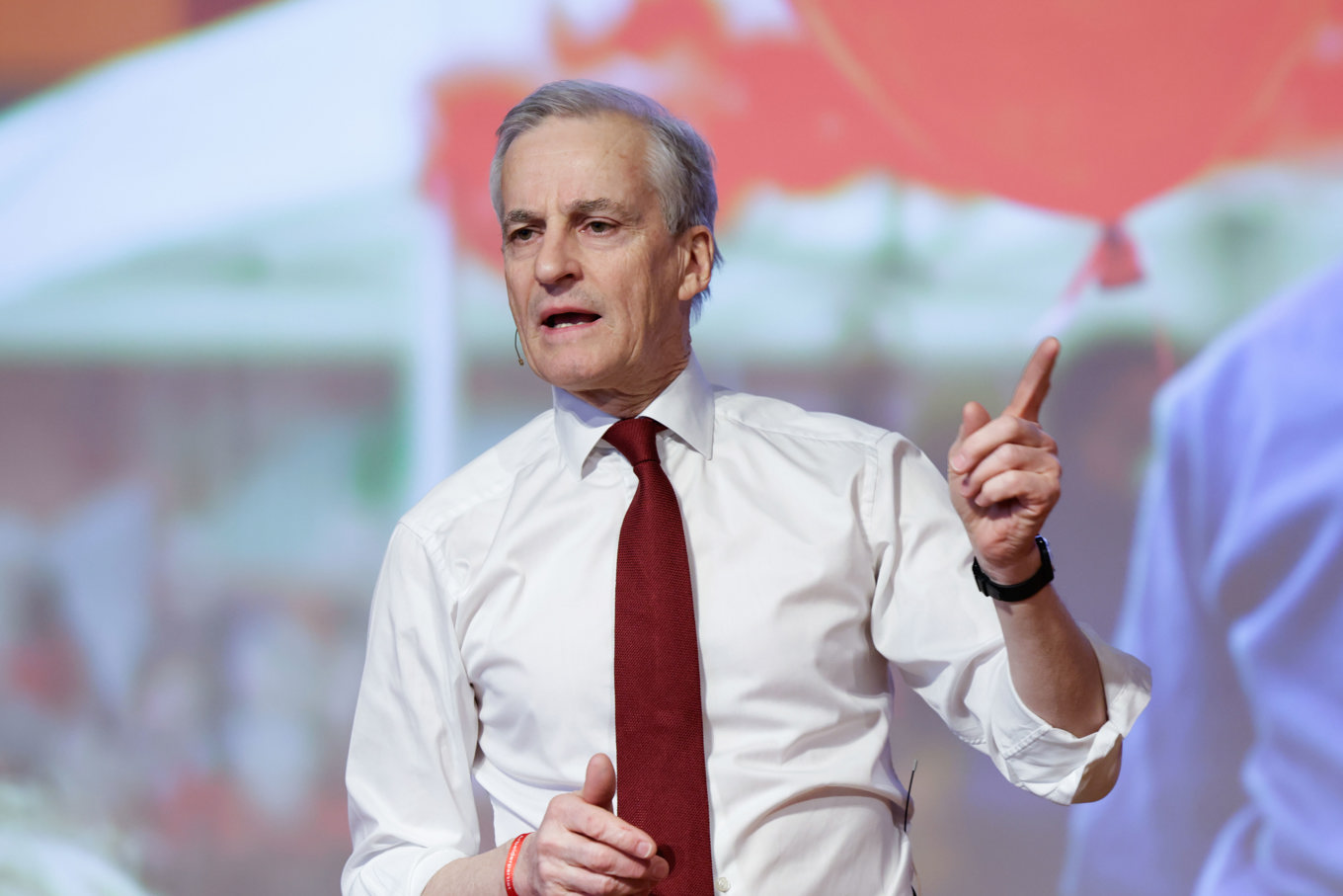 Jonas Gahr Støre talar under Arbeiderpartiets landsmöte i Bergen tidigare i år. Foto: Paul S Amundsen/NTB/TT