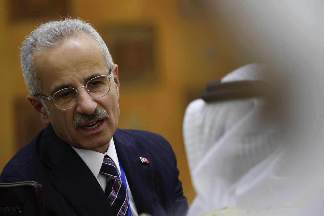 Turkiets transportminister Abdulkadir Uraloglu på en bild tagen i Iraks huvudstad Bagdad i april i fjol. Foto: Thaier Al-Sudani/Pool photo via AP/TT