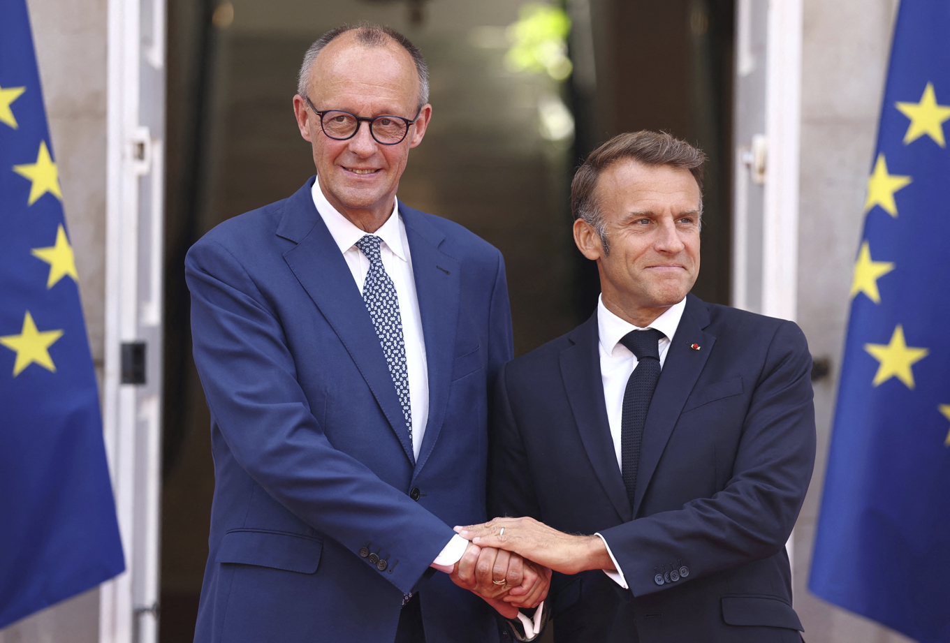 Tysklands förbundskansler Friedrich Merz och Frankrikes president Emmanuel Macron. Foto: Manon Cruz/AP/TT