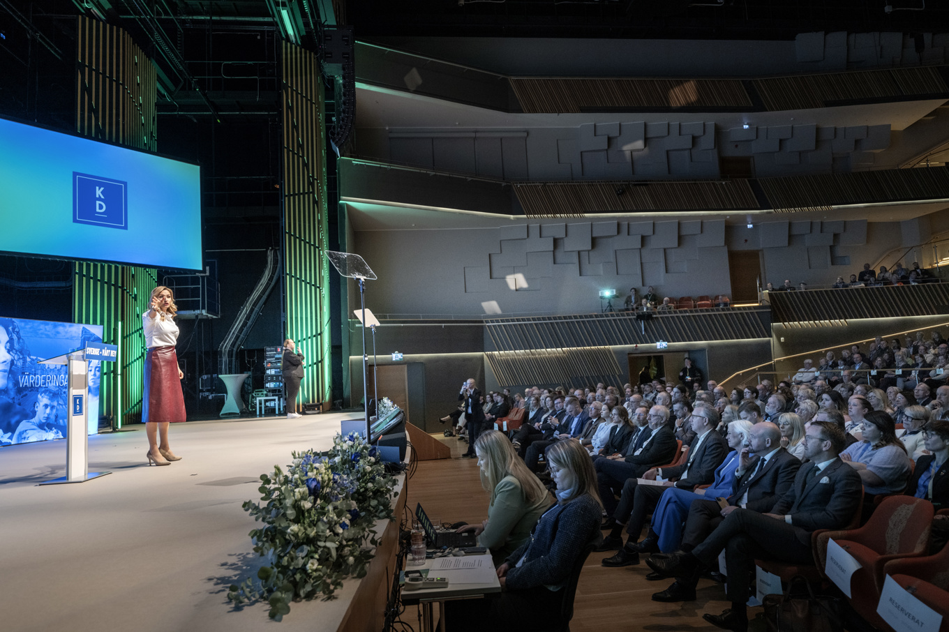 Kristdemokraternas partiledare Ebba Busch talar under KD-dagarna (partiets kommun- och regionpolitiska dagar) i Karlstad i april. Foto: Björn Larsson Rosvall/TT