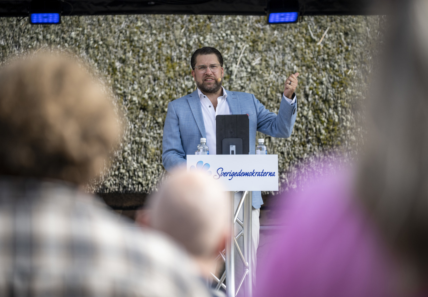 Jimmie Åkesson håller sitt årliga sommartal i Sölvesborg på lördagen. Foto: Johan Nilsson/TT