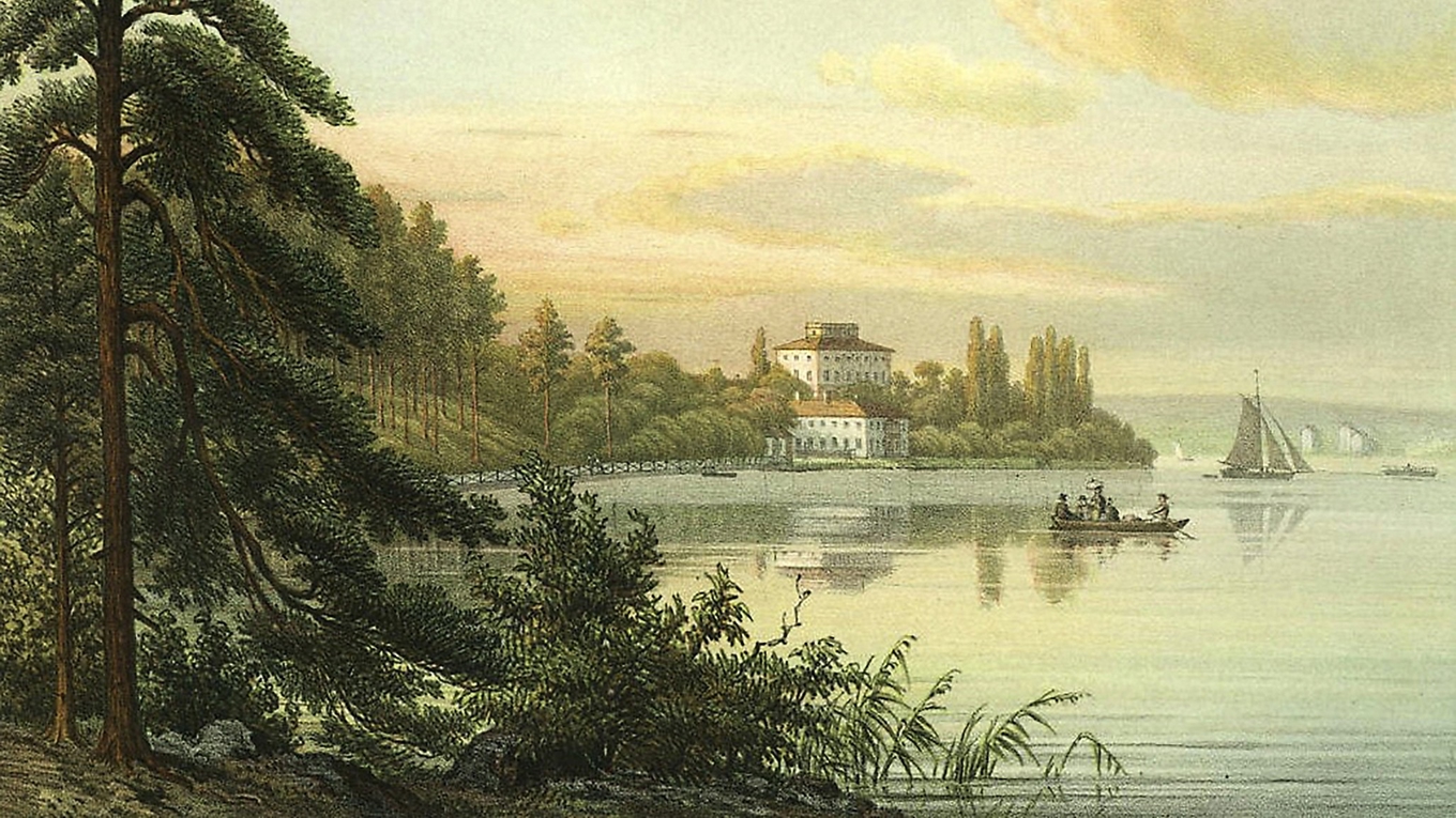 Hufvudsta Gård i Solna är förlagan till romanens Selambshof. Bild av Alexander Nay (1822–1883). Foto: Public Domain