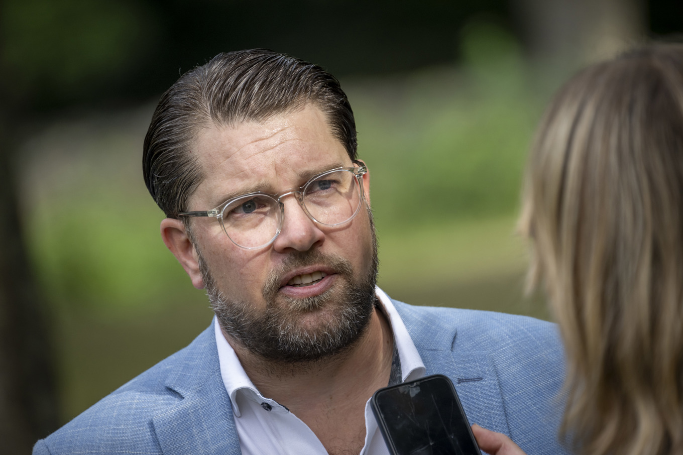 Sverigedemokraternas partiledare Jimmie Åkesson anser inte att kyrkan borde uttala sig kring konflikten mellan Israel och Palestina. Arkivbild. Foto: Johan Nilsson/TT