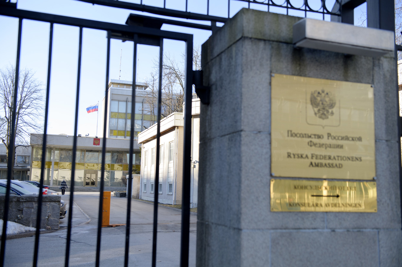 Ryska ambassaden på Gjörwellsgatan i Stockholm. Foto: Jessica Gow/TT