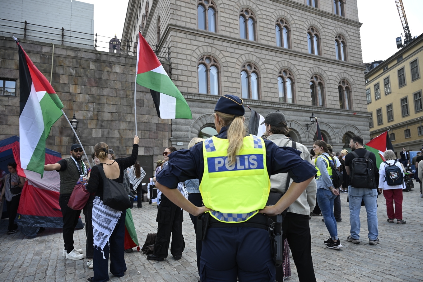Demonstration på Mynttorget vid riksmötets öppnande i riksdagens kammare. Foto: Anders Wiklund/TT