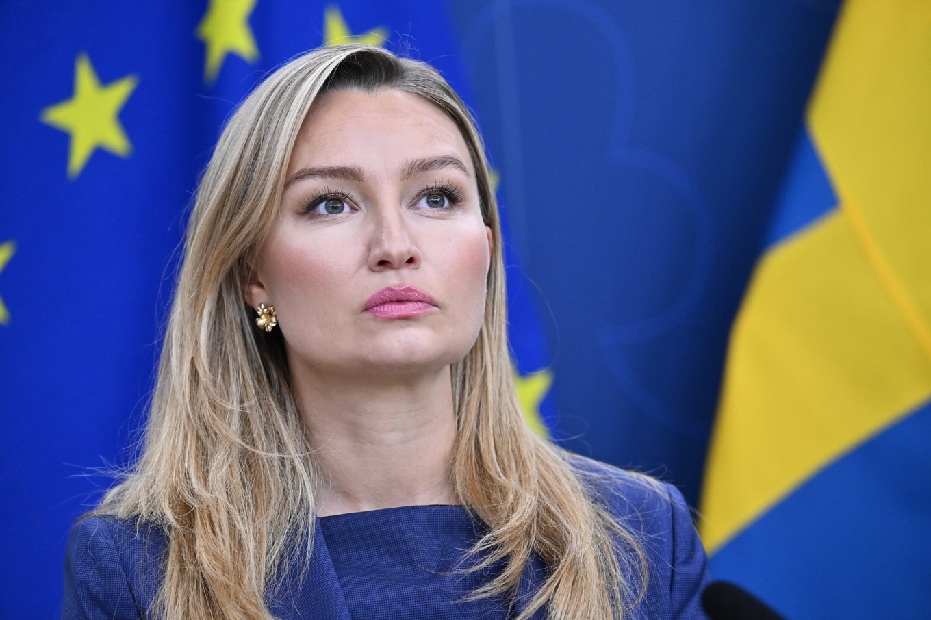 KD-ledaren Ebba Busch på en pressträff tidigare i veckan. Foto: Anders Wiklund/TT