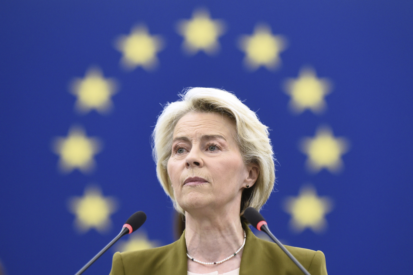 Ursula von der Leyen under det årliga talet. Foto: Pascal Bastien/AP/TT