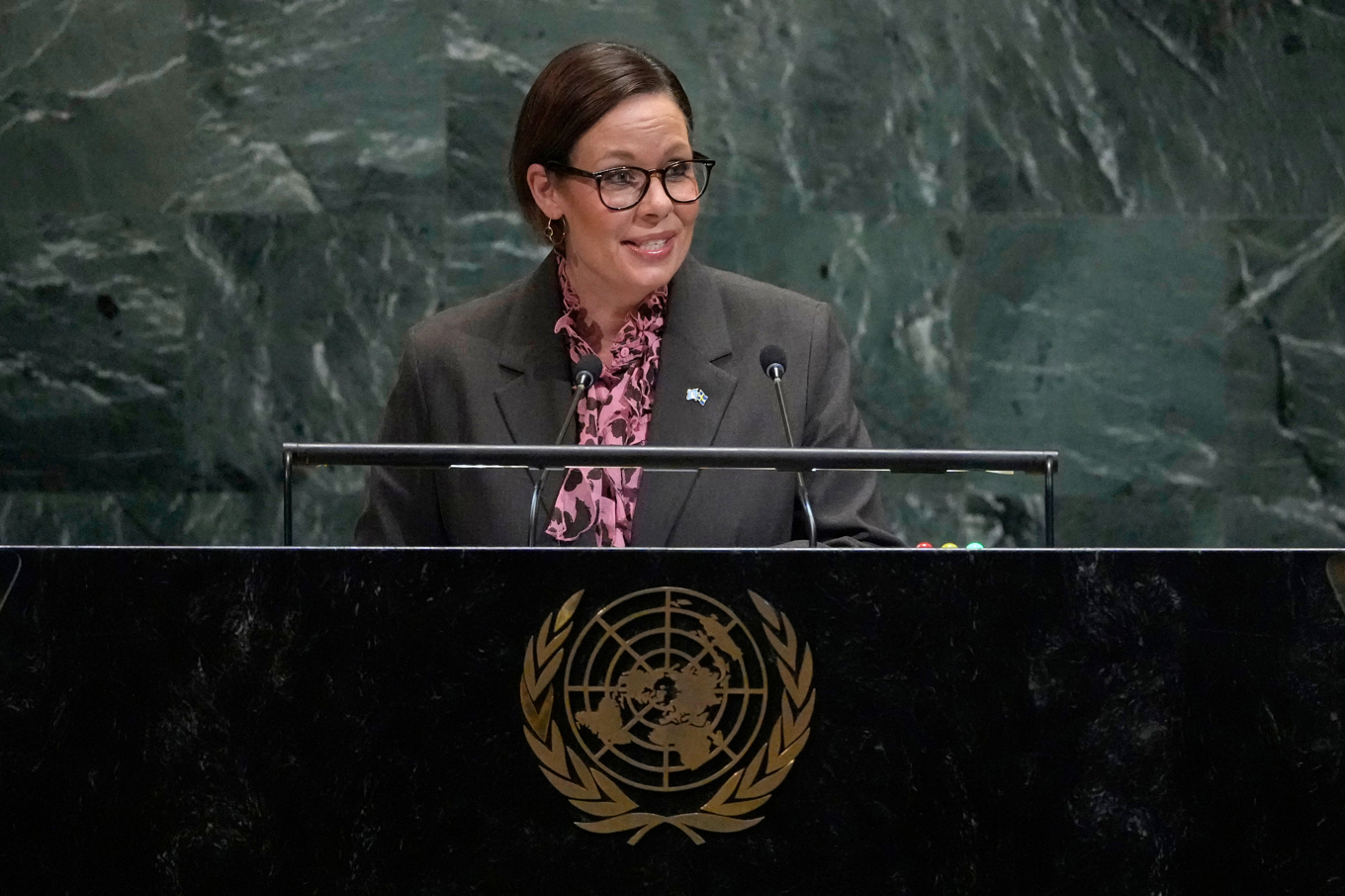 Maria Malmer Stenergard talade inför FN:s generalförsamling i New York. Foto: Pamela Smith/AP/TT