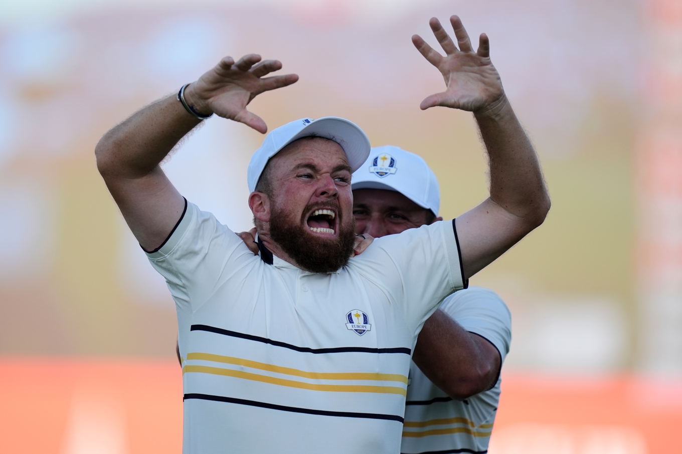Shane Lowry firar efter sin birdieputt på 18:e. Foto: Seth Wenig/AP/TT
