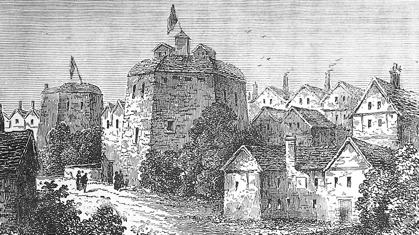 The Globe byggdes år 1599 i Southwark, nära Themsens södra strand, och på denna teater framfördes ett flertal av Shakespeares pjäser för första gången. Foto: Public Domain