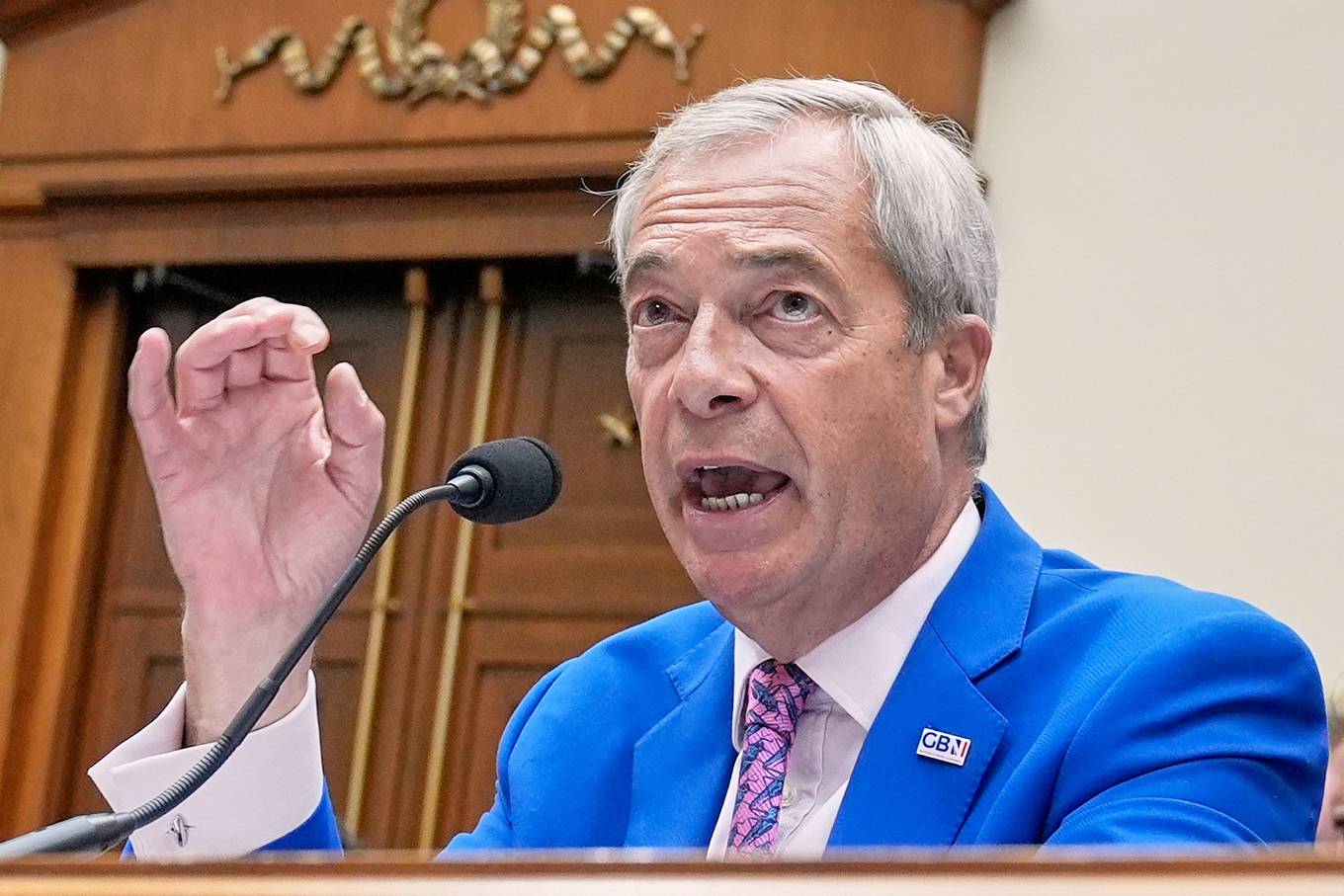 Reformpartiets partiledare Nigel Farage. Arkivbild. Foto: Mariam Zuhaib/AP/TT