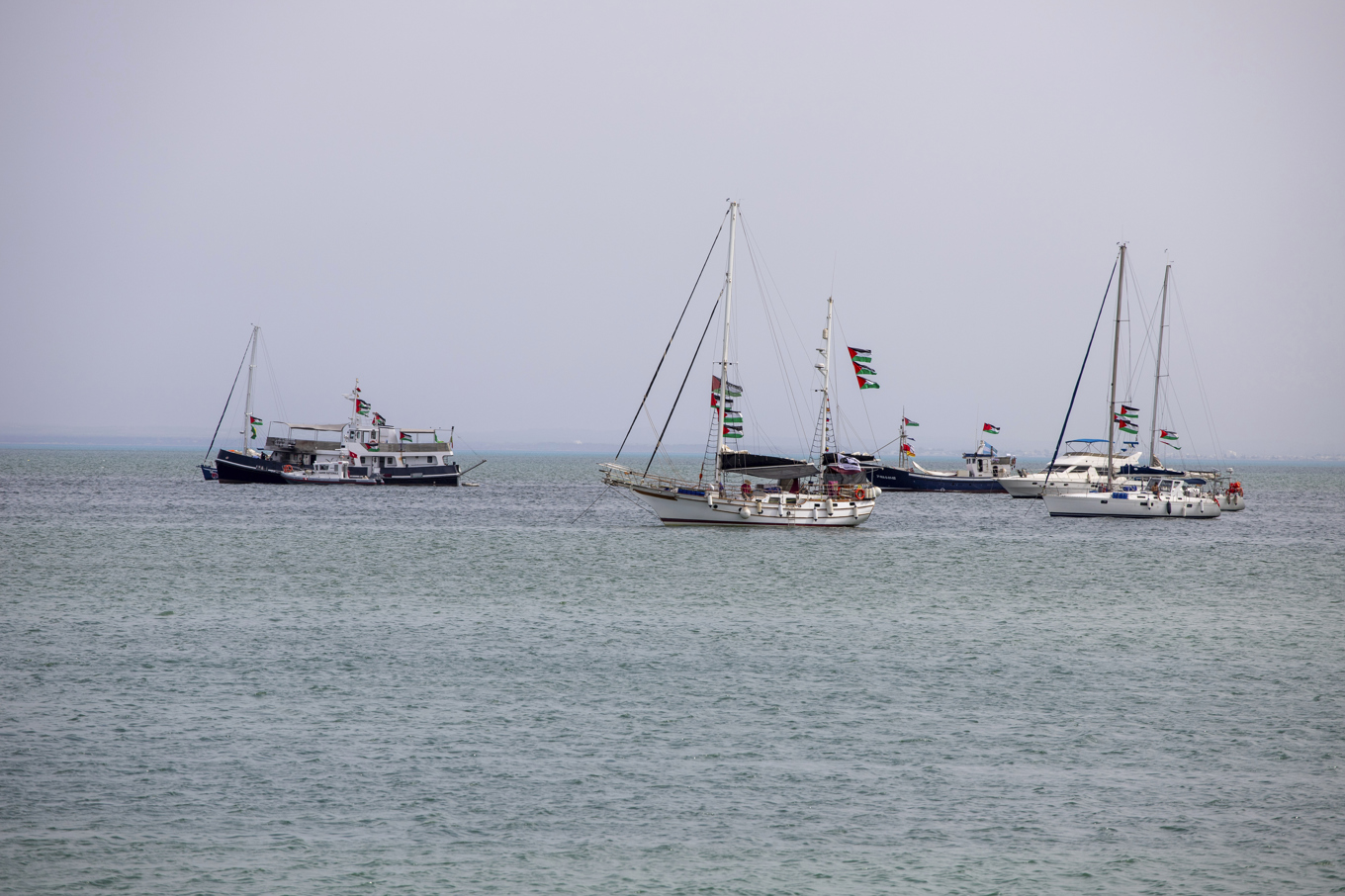 Arkivbild av fartyg från den tidigare Gazakonvojen, Global Sumud Flotilla, som bestod av 42 båtar. Foto: Anis Mili/AP/TT