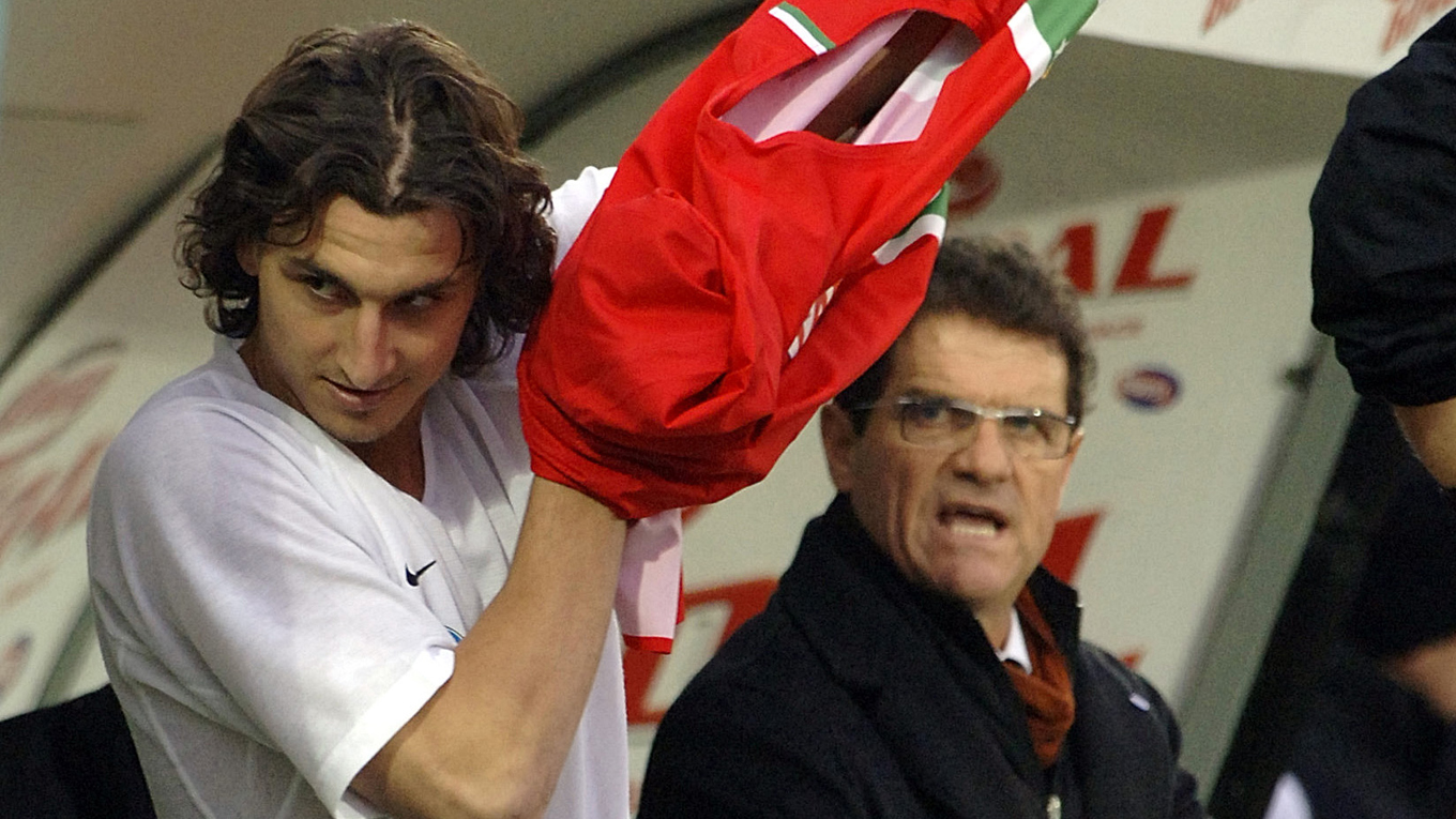Zlatan Ibrahimovic med tränaren i Juventus, Fabio Capello, inför en match 2006. Foto: Sandro Perozzi/AP