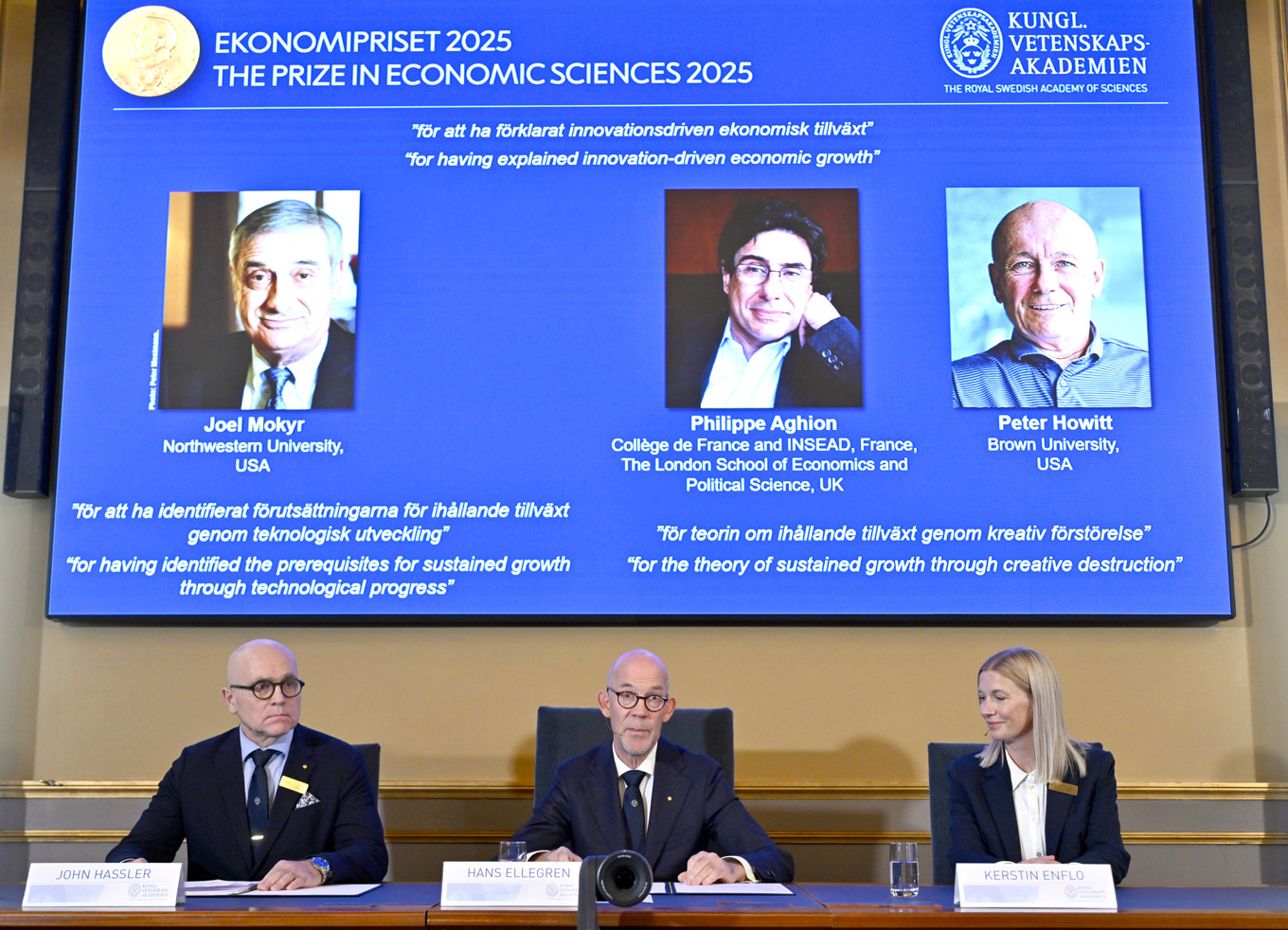 Här tillkännages vilka som får Sveriges Riksbanks pris i ekonomisk vetenskap till Alfred Nobels minne. Foto: Anders Wiklund/TT