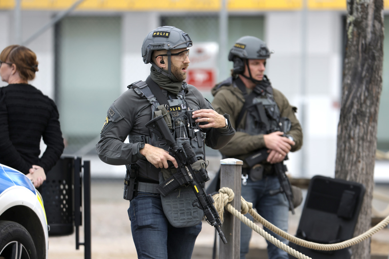 Polisen på plats i Lindesberg. Foto: Pavel Koubek/TT