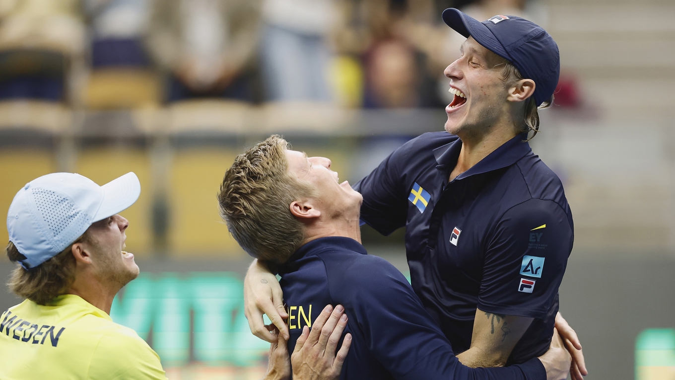 Leo Borg vann den femte och avgörande matchen i Davis Cup-mötet mellan Sverige och Tunisien. Foto: Adam Ihse/TT