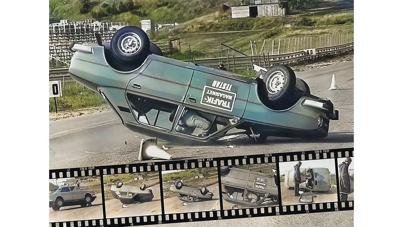 Testteamet hade hyrt Gelleråsen för att göra det numera världsberömda älgtestet med 25 olika bilar. Foto: CNP