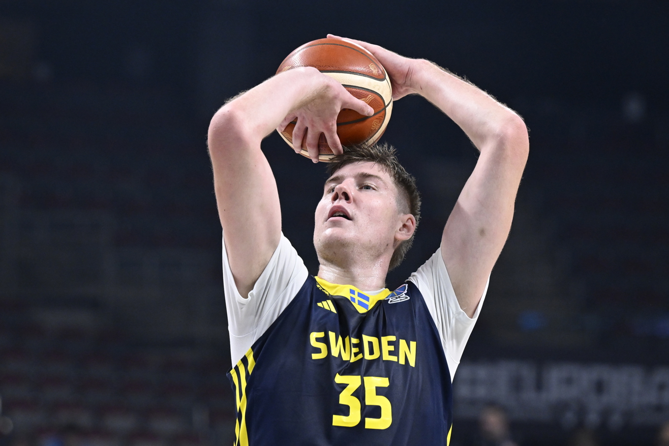 Simon Birgander under basket-EM tidigare i år. Foto: Jessica Gow/TT