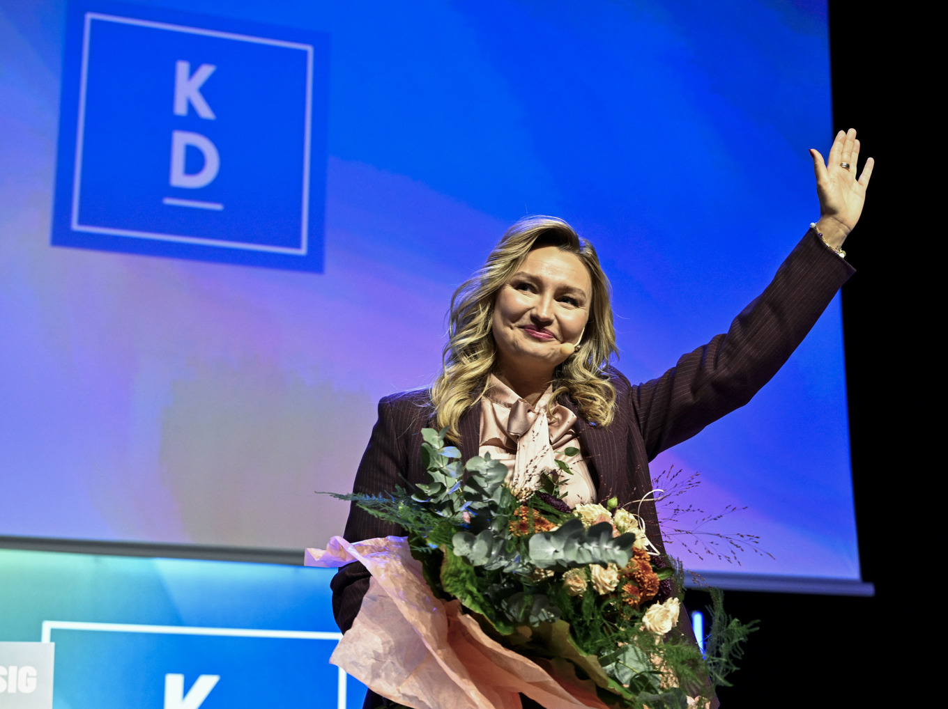 Kristdemokraternas partiledare Ebba Busch håller tal på partiets riksting i Linköping. Foto: Anders Wiklund/TT