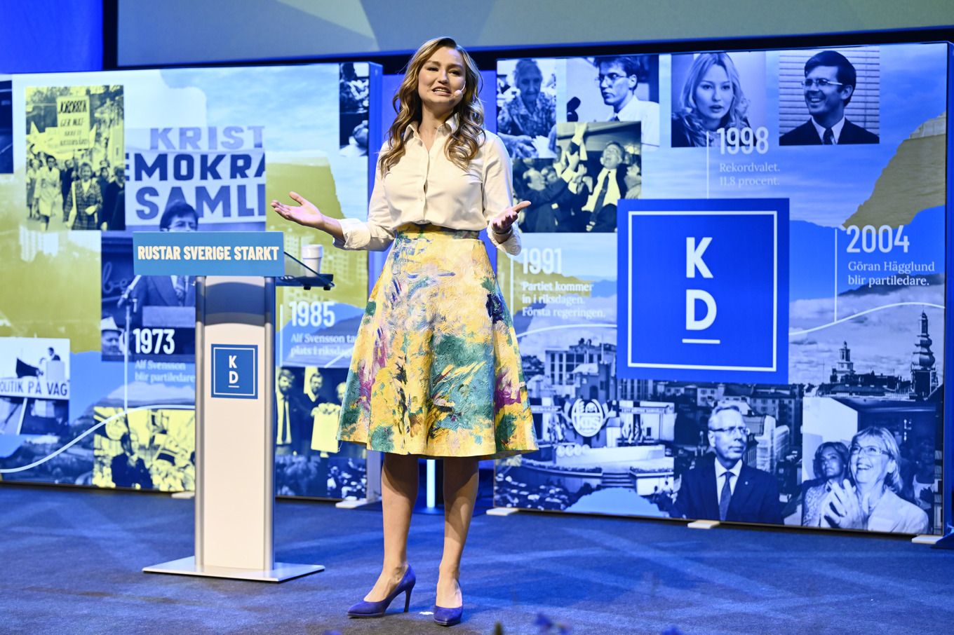 Kristdemokraternas partiledare Ebba Busch när hon talade på partiets kommun- och regionpolitiska dagar i Västerås i våras. Foto: Anders Wiklund/TT