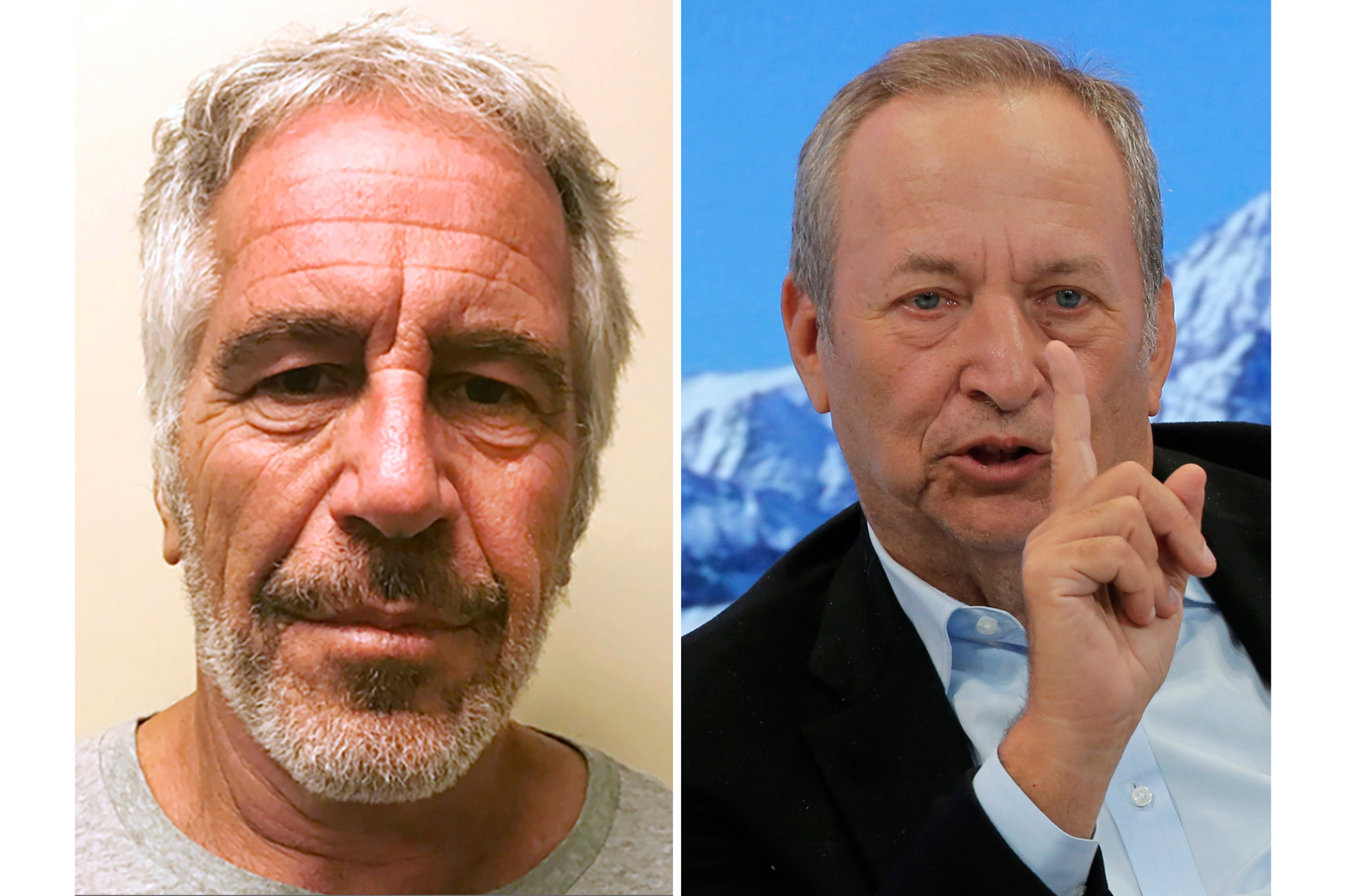 Larry Summers (till höger) meddelar att han tar tjänstledigt från Harvard efter avslöjanden om hans kontakter med sexförbrytaren Jeffrey Epstein (till vänster). Arkivbild. Foto: New York State Sex Offender Registry/Michel Euler/AP/TT