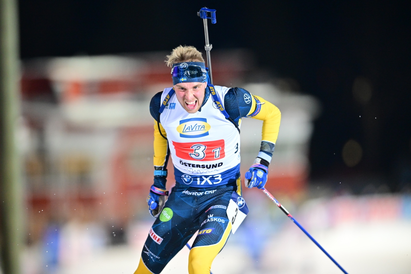 Viktor Brandt hade det jobbigt på skjutvallen i Östersund. Foto: Hanna Brunlöf/TT