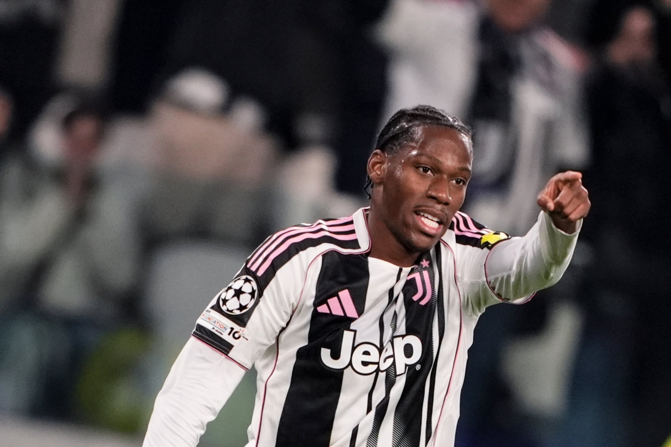 Juventusspelaren Jonathan David firar i samband med veckans Champions League-match mot Pafos. Foto: Fabio Ferrari/AP/TT