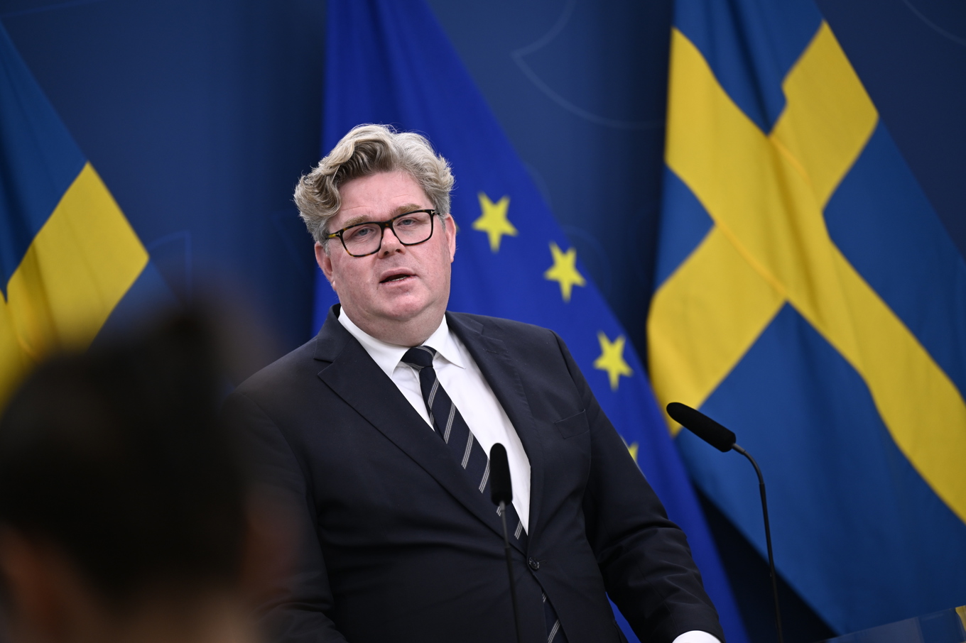 Justitieminister Gunnar Strömmer efter att han träffat företrädare för riksdagspartierna. Foto: Pontus Lundahl/TT