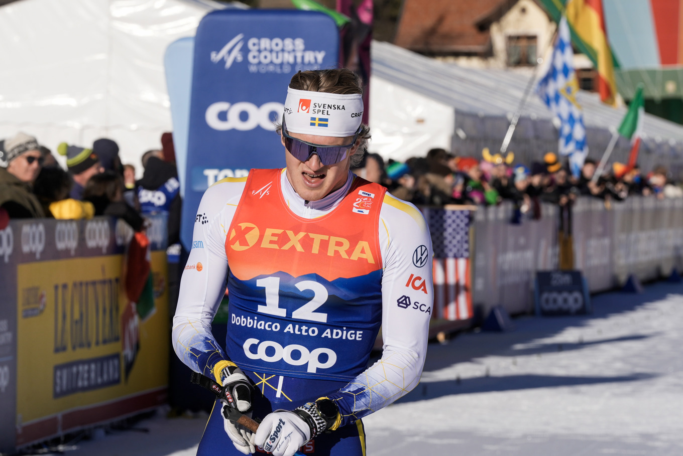 Edvin Anger blev bäste i söndagens fristilssprint i Toblach, den första etappen av Tour de Ski. Anger åkte ut i semifinal. Foto: Terje Pedersen/NTB/TT