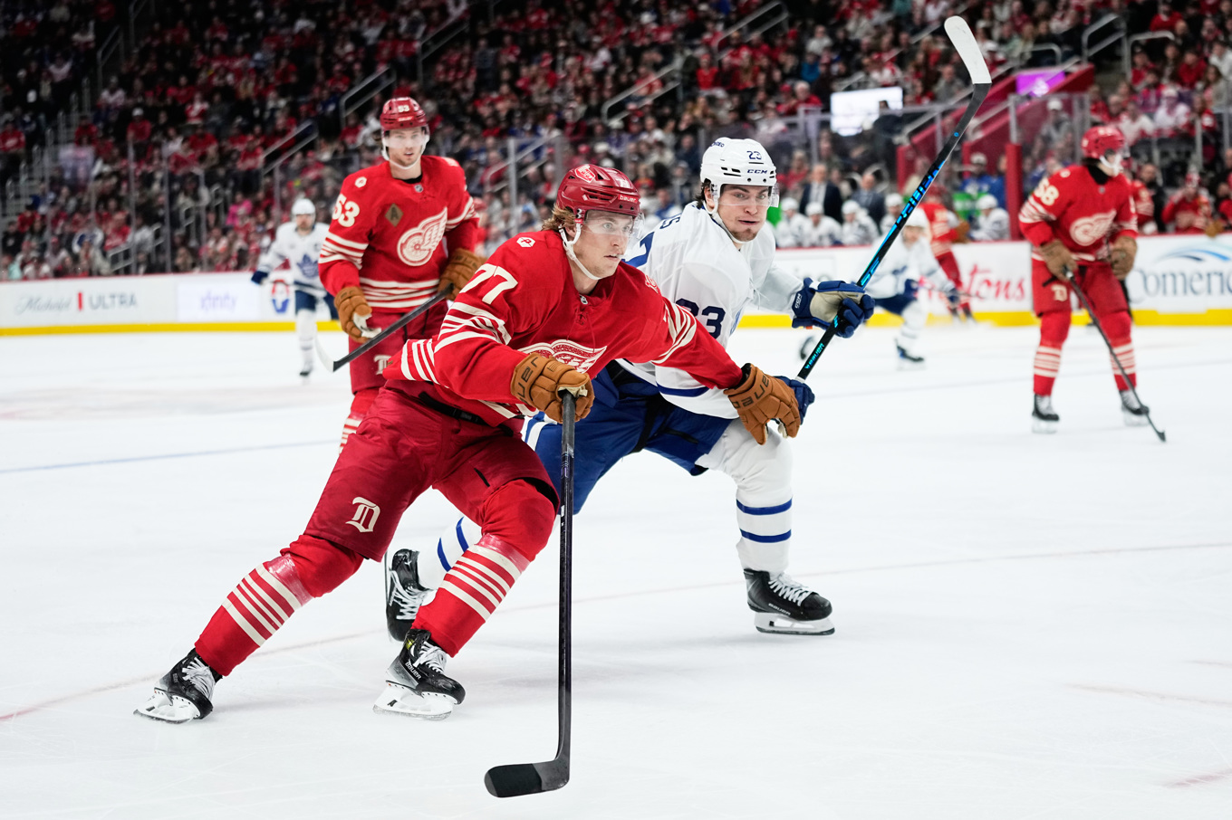 Detroits Simon Edvinsson gjorde det avgörande målet. Foto: Ryan Sun/AP/TT
