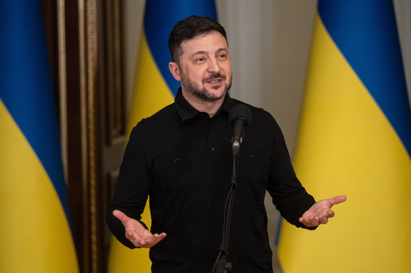Ukrainas president Volodymyr Zelenskyj i Kiev på lördagen. Foto: Danylo Antoniuk/AP/TT