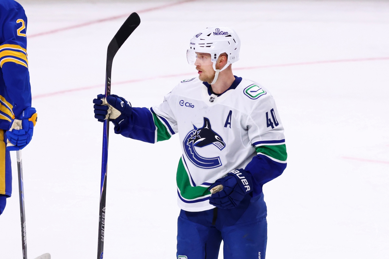 Vancouvers Elias Pettersson (40) efter sitt mål. Foto: Jeffrey T Barnes/AP/TT