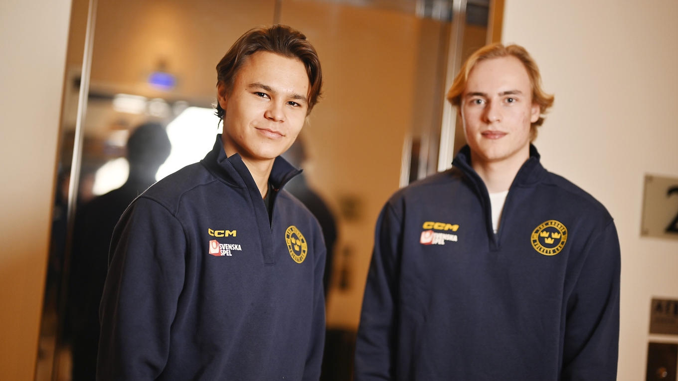 Herman Liv, Örebro HK, och Love Härenstam, Södertälje SK, är två uppmärksammade juniorer som ska försöka bärga JVM-guld åt Sverige i Minnesota. Foto: Pontus Lundahl